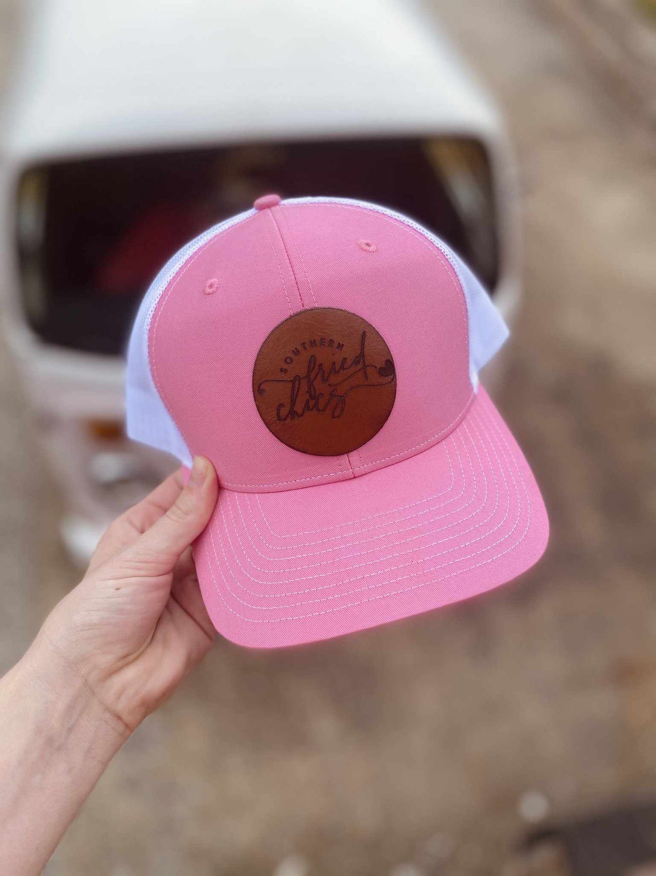 SFC Leather Patch Logo Hat - Pink-Accessories-Southern Fried Chics