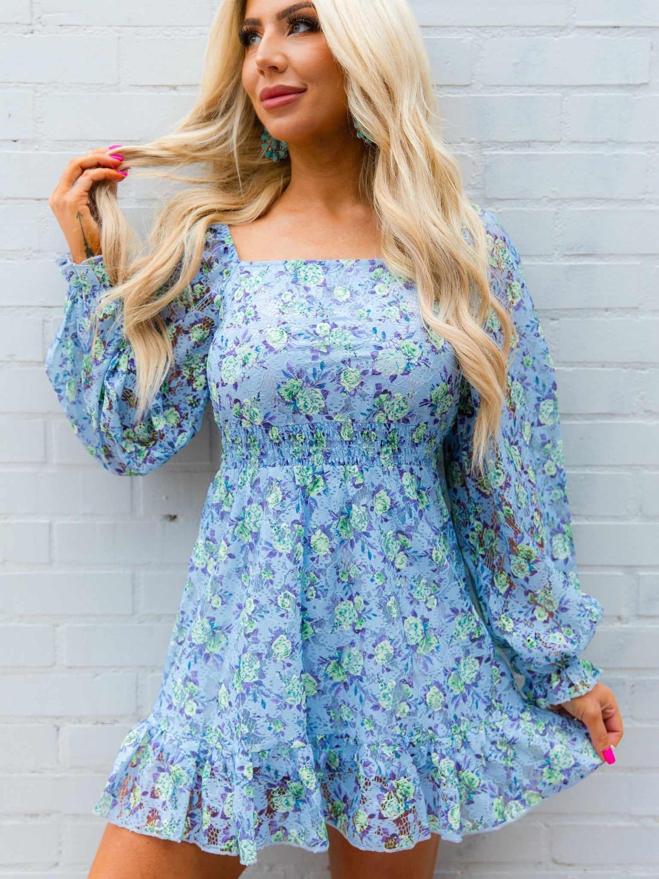 All Squared Away Dress - Lavender Floral