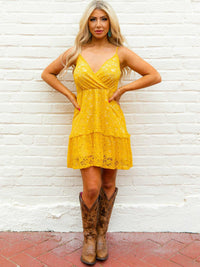 Thumbnail for Flirty Little Thing Lace Dress - Mustard
