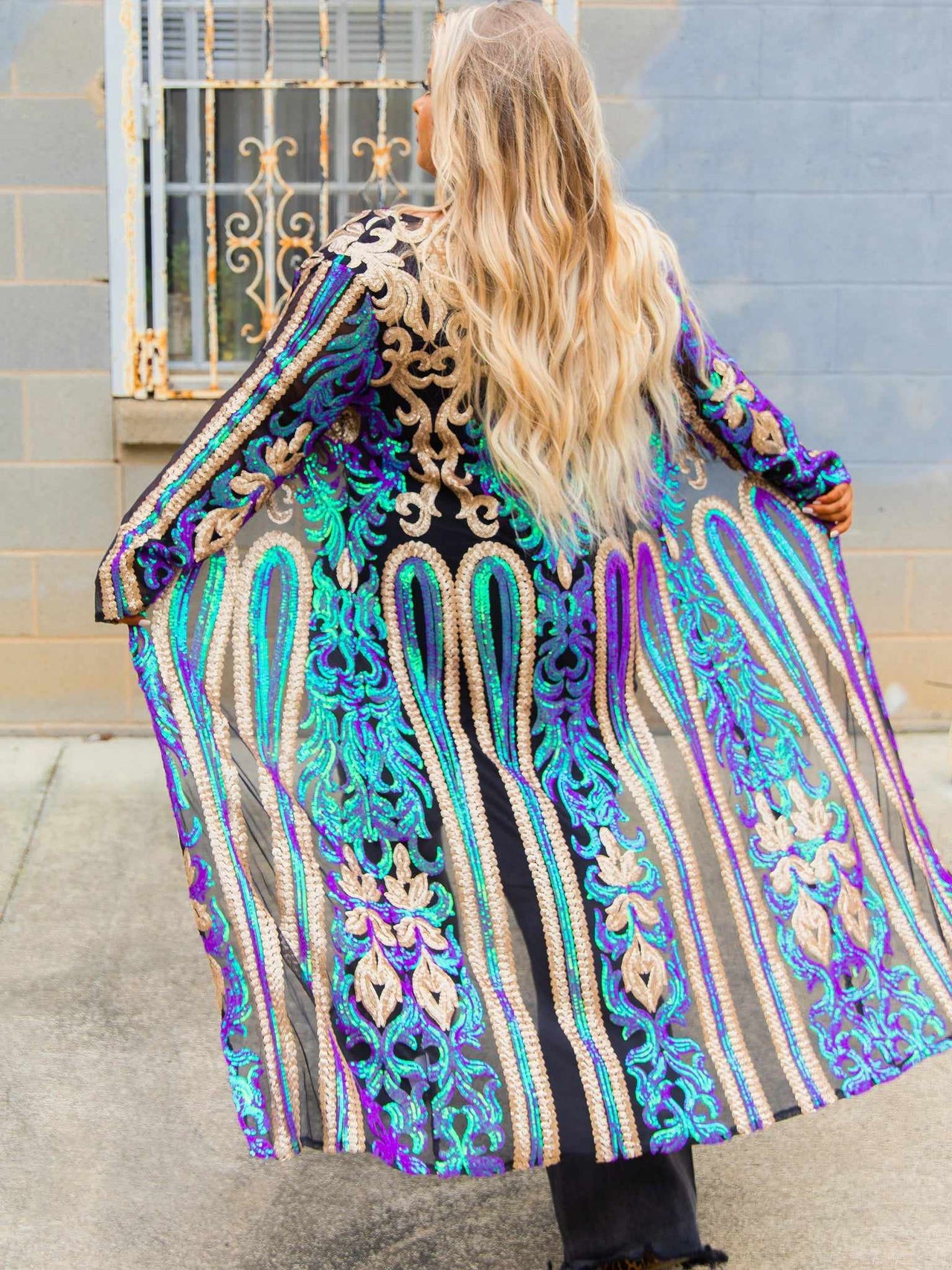The Royal Sequin Duster - Peacock and Gold