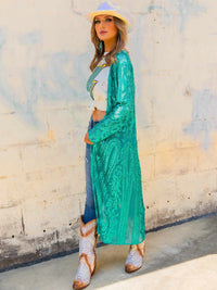 Thumbnail for The Royal Sequin Duster - Ocean Green