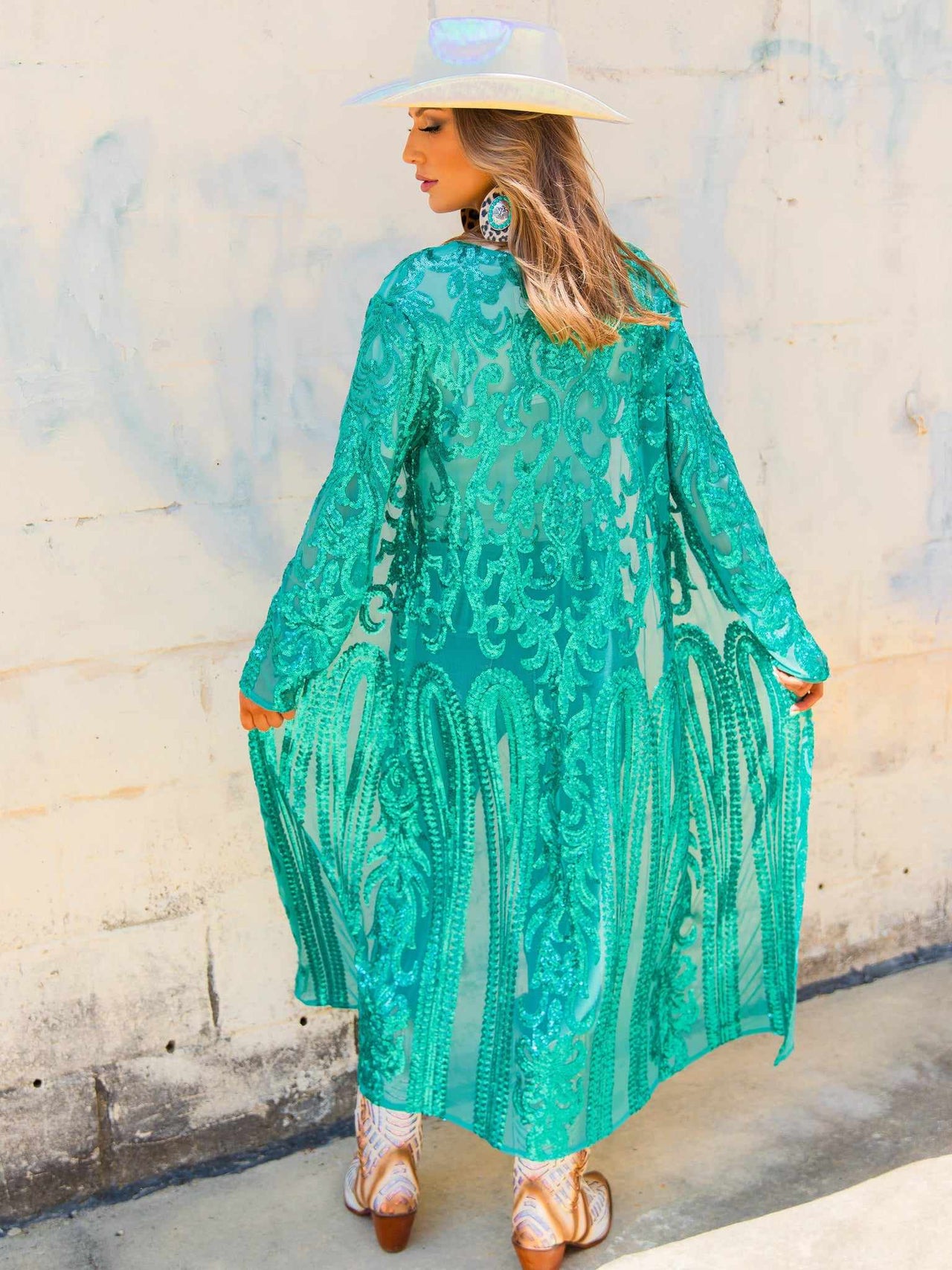 The Royal Sequin Duster - Ocean Green