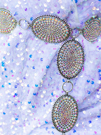 Thumbnail for Silver oval chain belt with crystals.