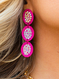 Thumbnail for Tri Round Dangle Hot Pink Earring - Iridescent