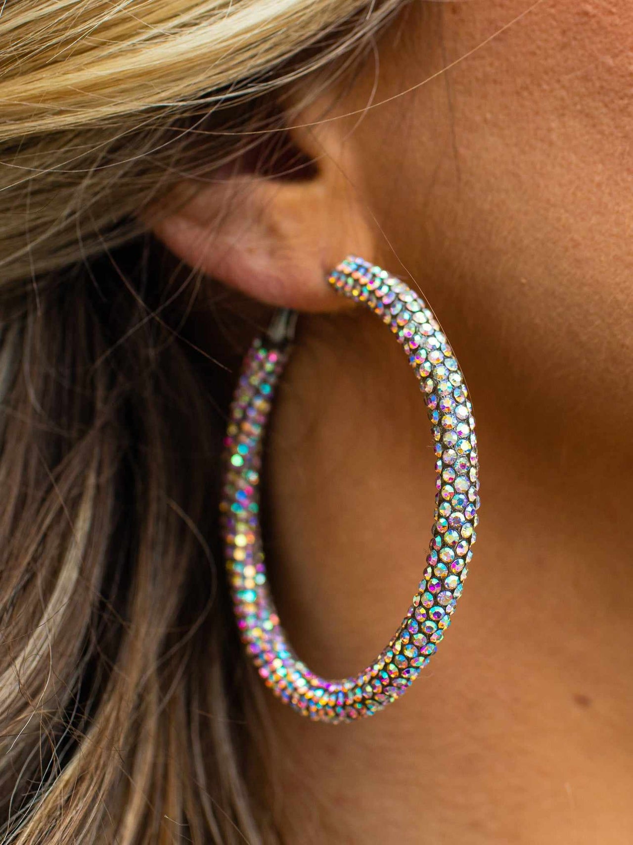 Iridescent large hoop earrings