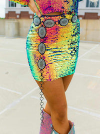 Thumbnail for Cosmic Cowgirl Sequin Mini Skirt