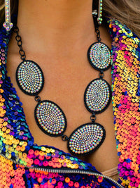 Thumbnail for Black metal statement necklace with crystal beads. 
