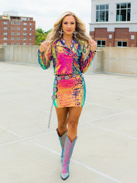 Thumbnail for Multi color sequin party outfit mini skirt.