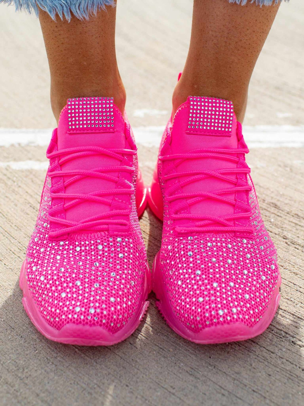 Hot pink rhinestone sneakers barbicore.