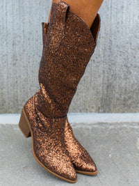 Thumbnail for High Vibin' Glitter Me Brown Boots