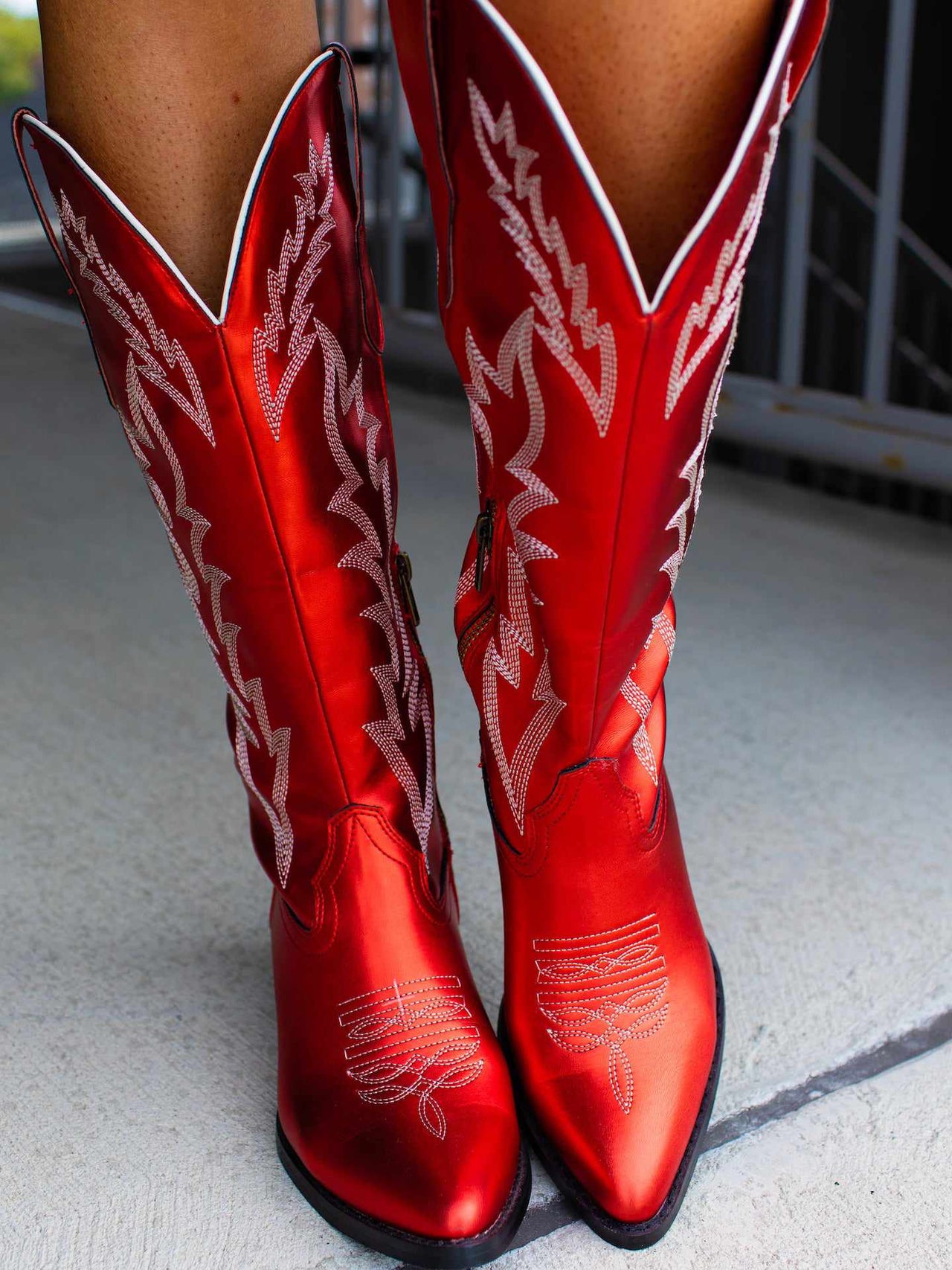 Red cowgirl boots.