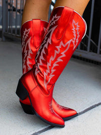 Thumbnail for Iridescent red Western boots for women.