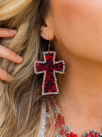 Thumbnail for Crystal Cross Leopard Red Earrings