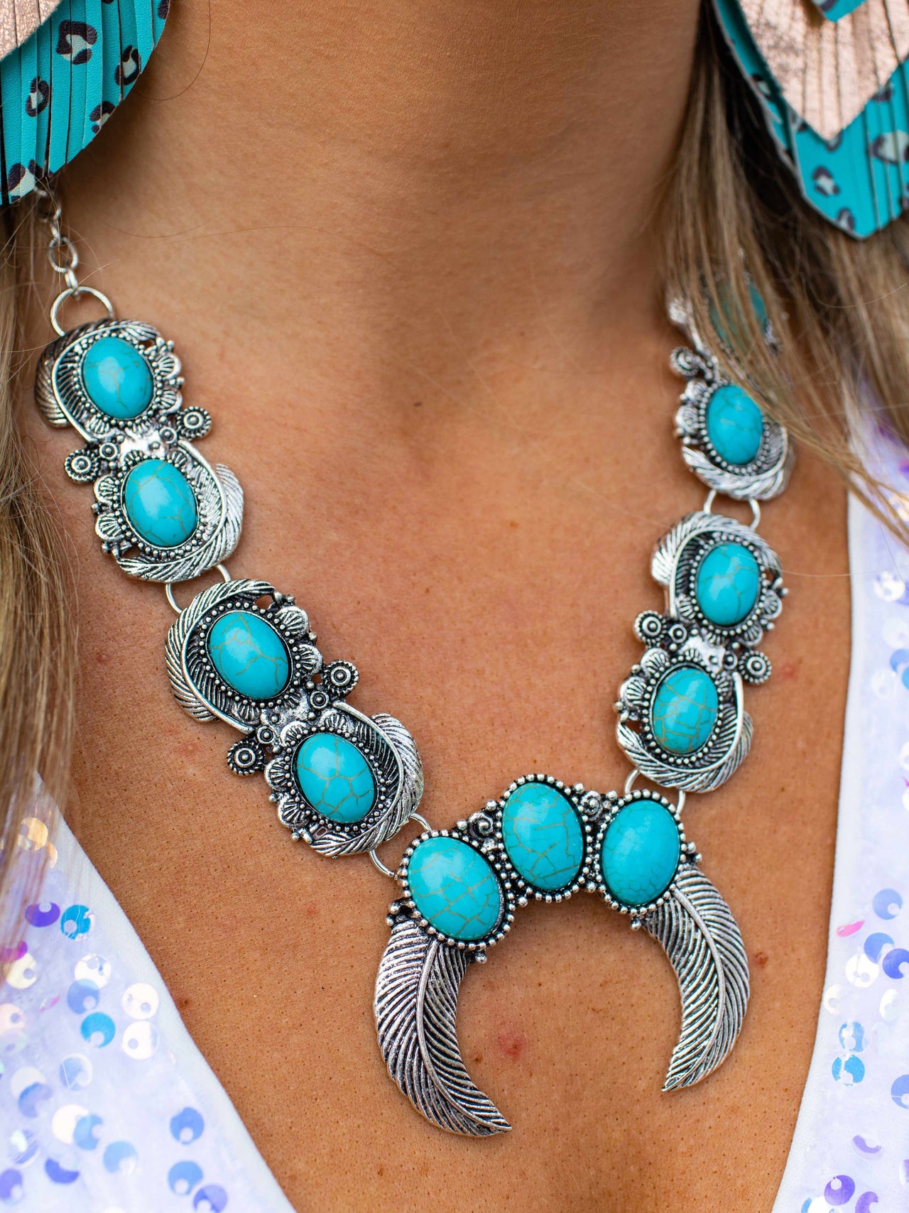 Feathered Love Turquoise And Silver Necklace