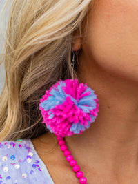 Thumbnail for Big Pom Puffer Earrings - Pink and Blue