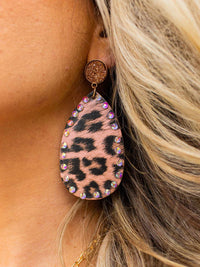 Thumbnail for Pink Leopard Teardrop Gold Earrings