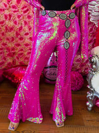 Thumbnail for Pink sequin flare pants.