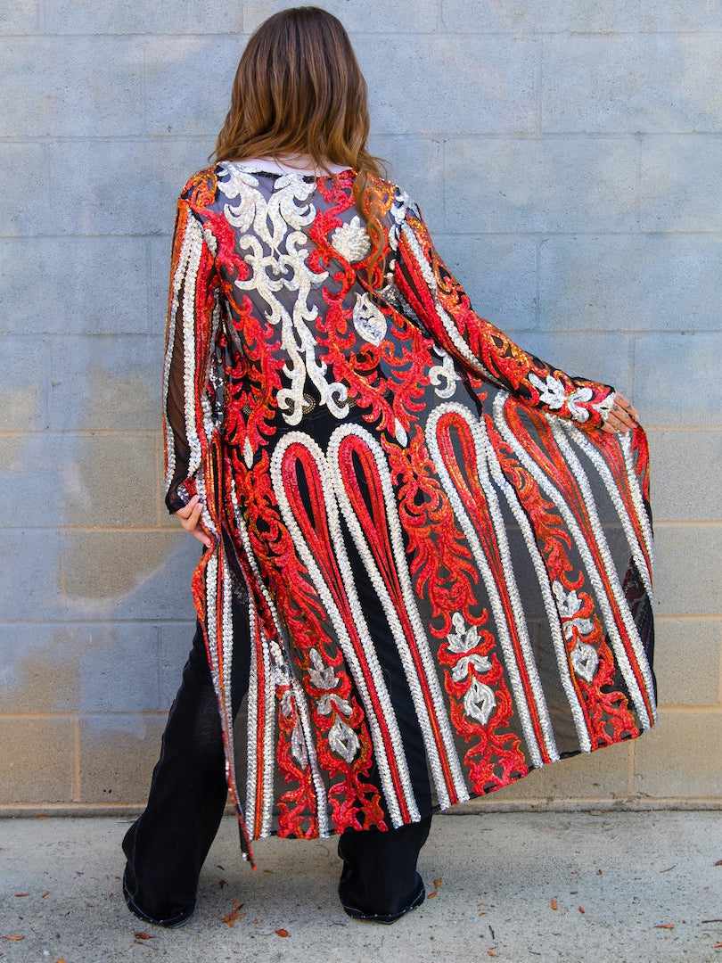The Royal Sequin Duster - Red and Silver