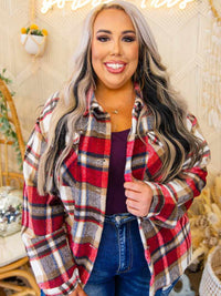 Thumbnail for Plus size jacket in red plaid.