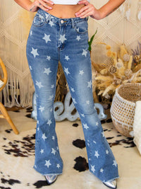 Thumbnail for Star print flare jeans.