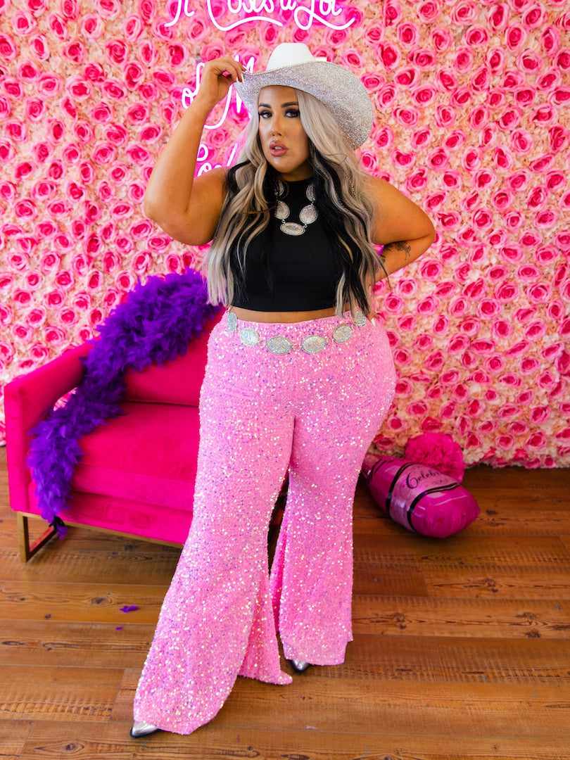 Pink Sequin Flare Pants