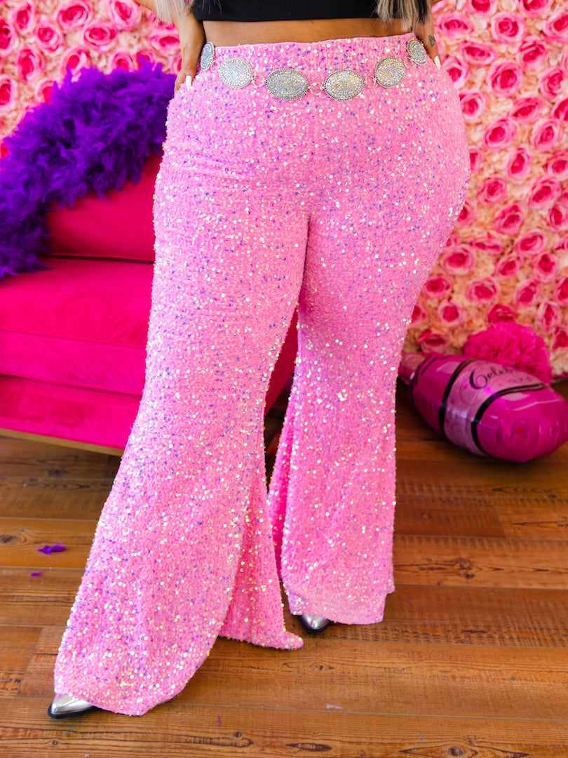 Barbie Girl High Rise Neon Pink Super Stretch Disco Bell Bottoms Jeans