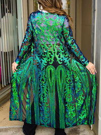 Thumbnail for Royal Sequin Emerald Peacock Duster