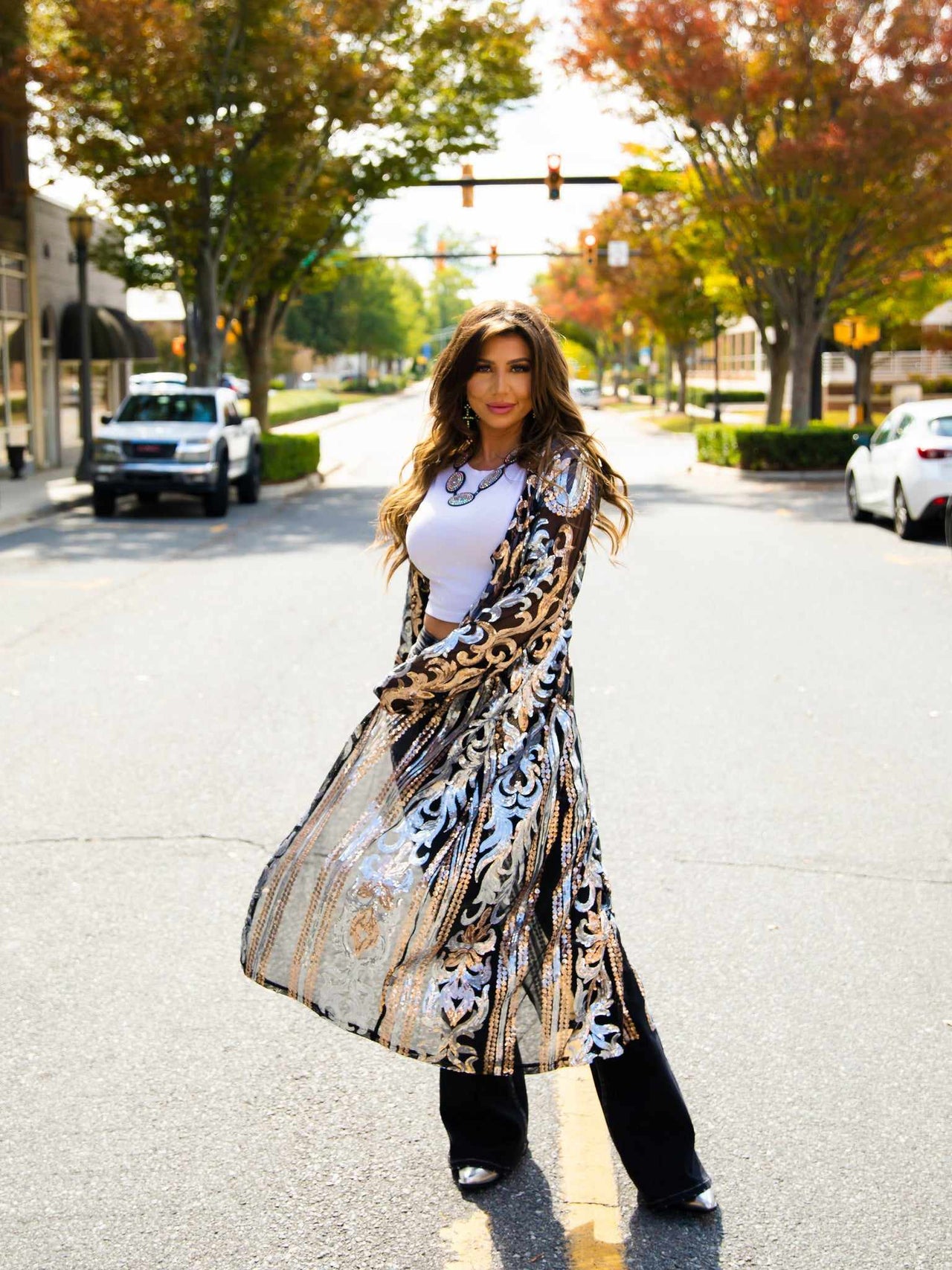 Gold and silver sequin kimono style duster