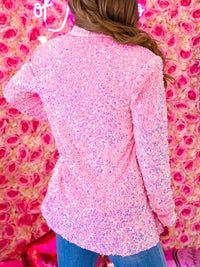 Thumbnail for Gettin Good Light Pink Sequin Blazer