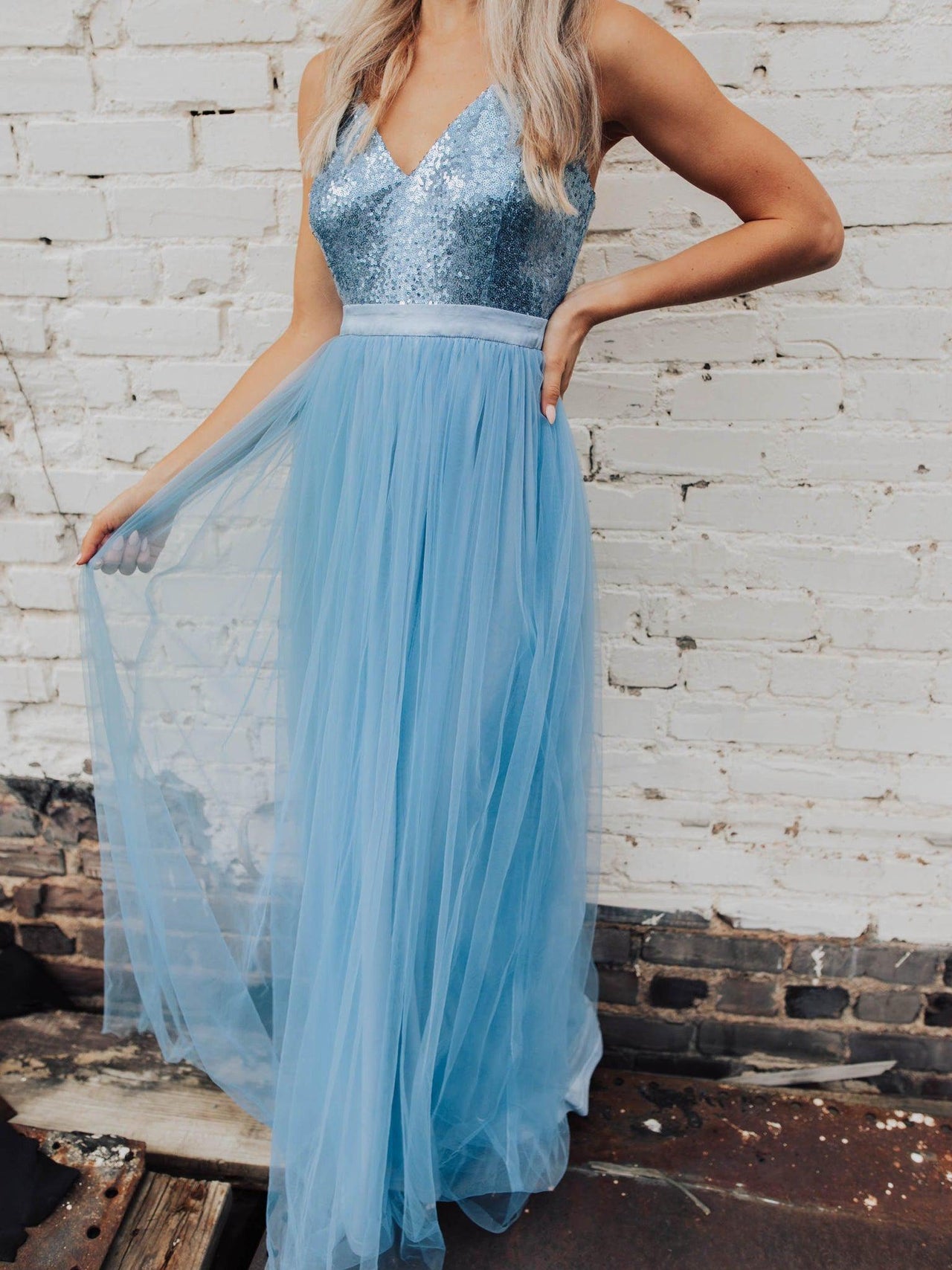 Sparkle In Sequins Tulle Dress - Sky Blue-Dresses-Southern Fried Chics