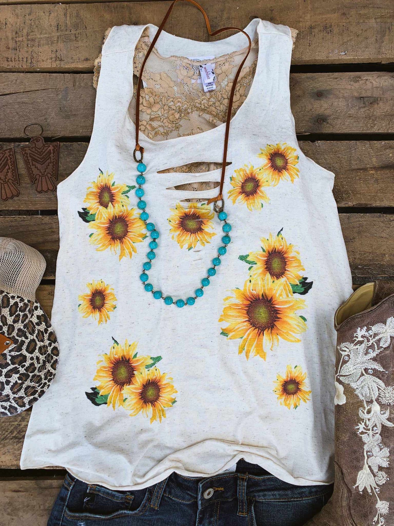 Sunflowers Tank - Natural-T Shirts-Southern Fried Chics