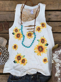 Thumbnail for Sunflowers Tank - Natural-T Shirts-Southern Fried Chics