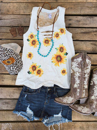 Thumbnail for Sunflowers Tank - Natural-T Shirts-Southern Fried Chics