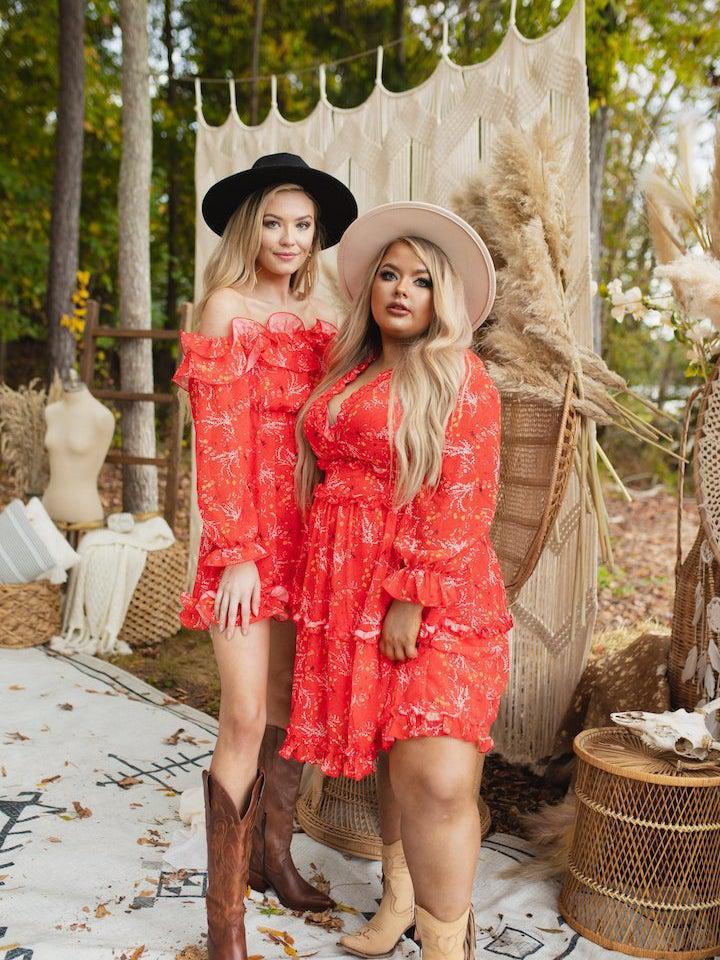 Take Me There Dress - Red Floral-Dresses-Southern Fried Chics