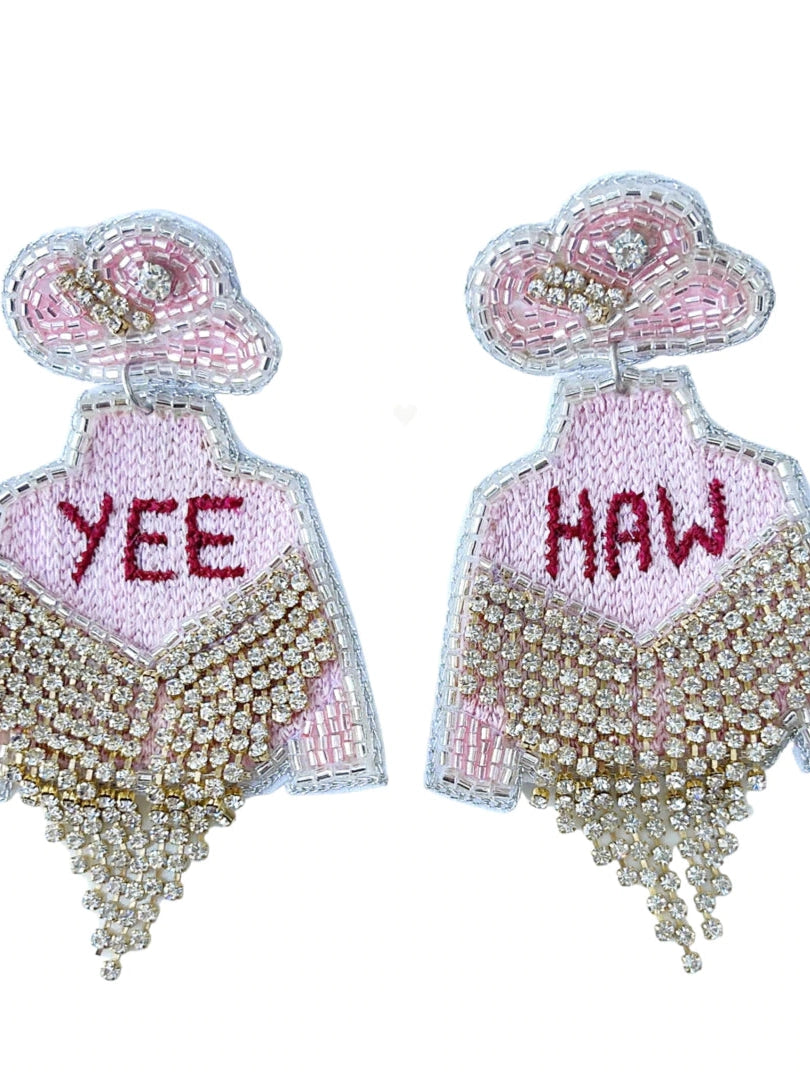 Beaded Cowgirl "Yea Haw" earrings.