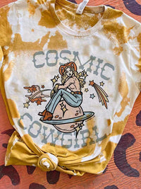 Thumbnail for Cosmic Cowgirl Mustard Bleach T-shirt