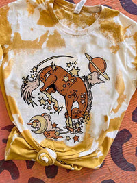 Thumbnail for Cosmic Horse with Stars Mustard Bleach T-shirt