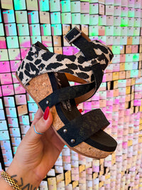 Thumbnail for Foam soled wedge sandal with black and leopard straps