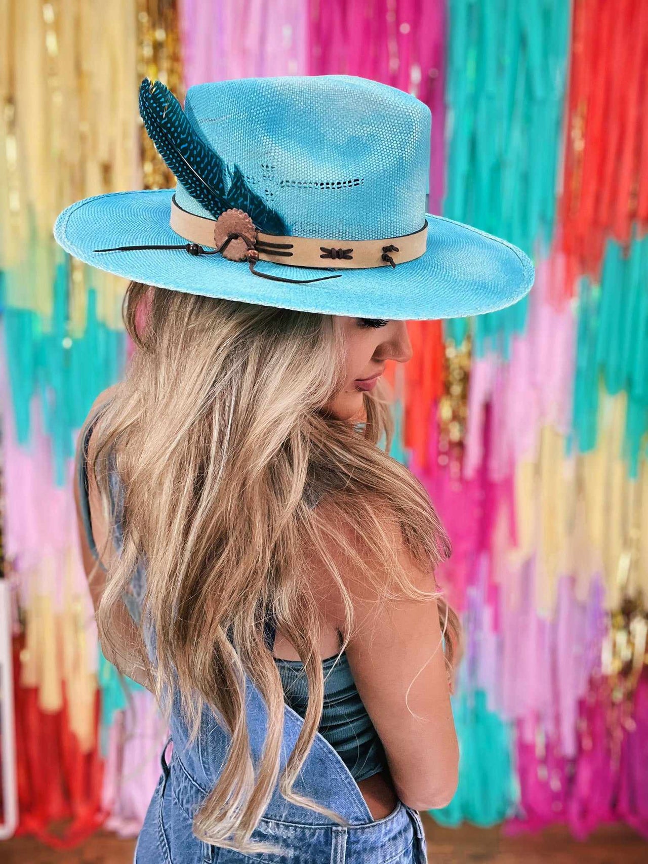 Chasing Summer Straw Wide Brim Hat - Turquoise