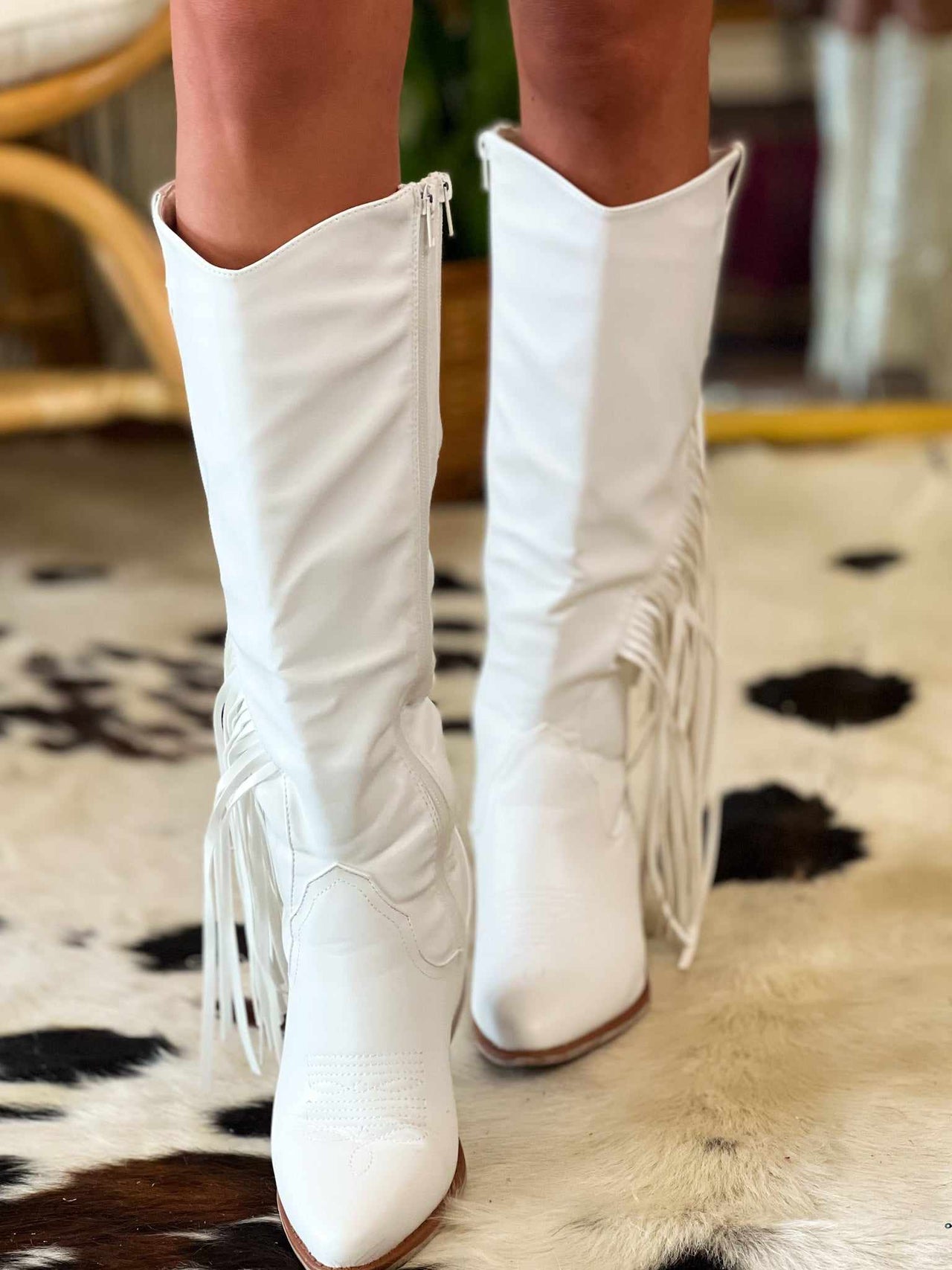Long Live Cowgirls Fringe Boots - White