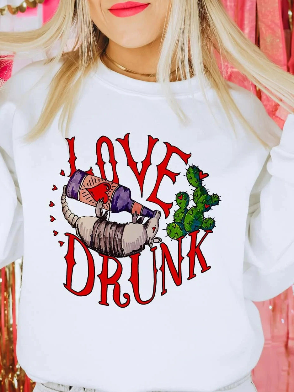 Love Drunk armadillo western valentines day sweatshirt.