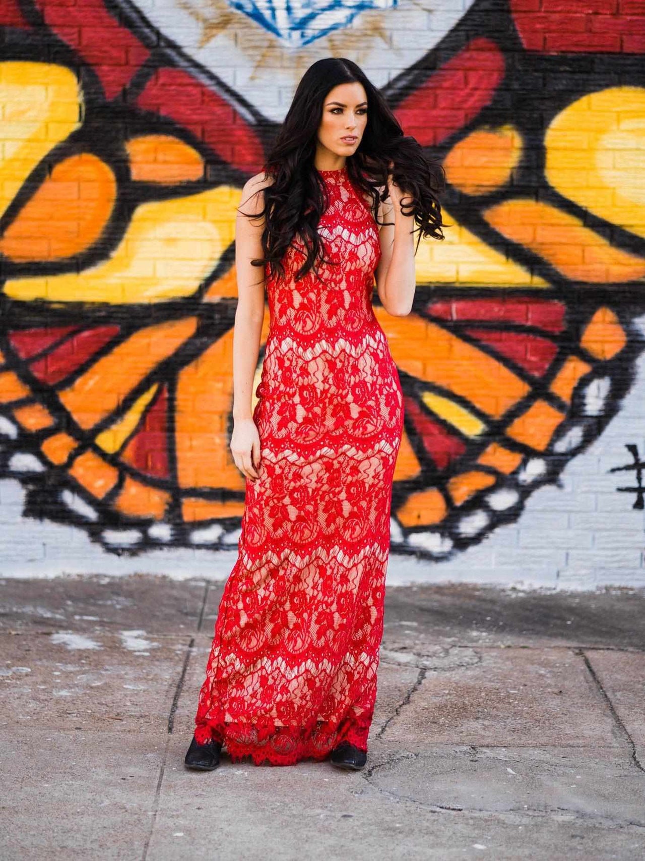 Red Hot Lace Dress - Red-Dresses-Southern Fried Chics