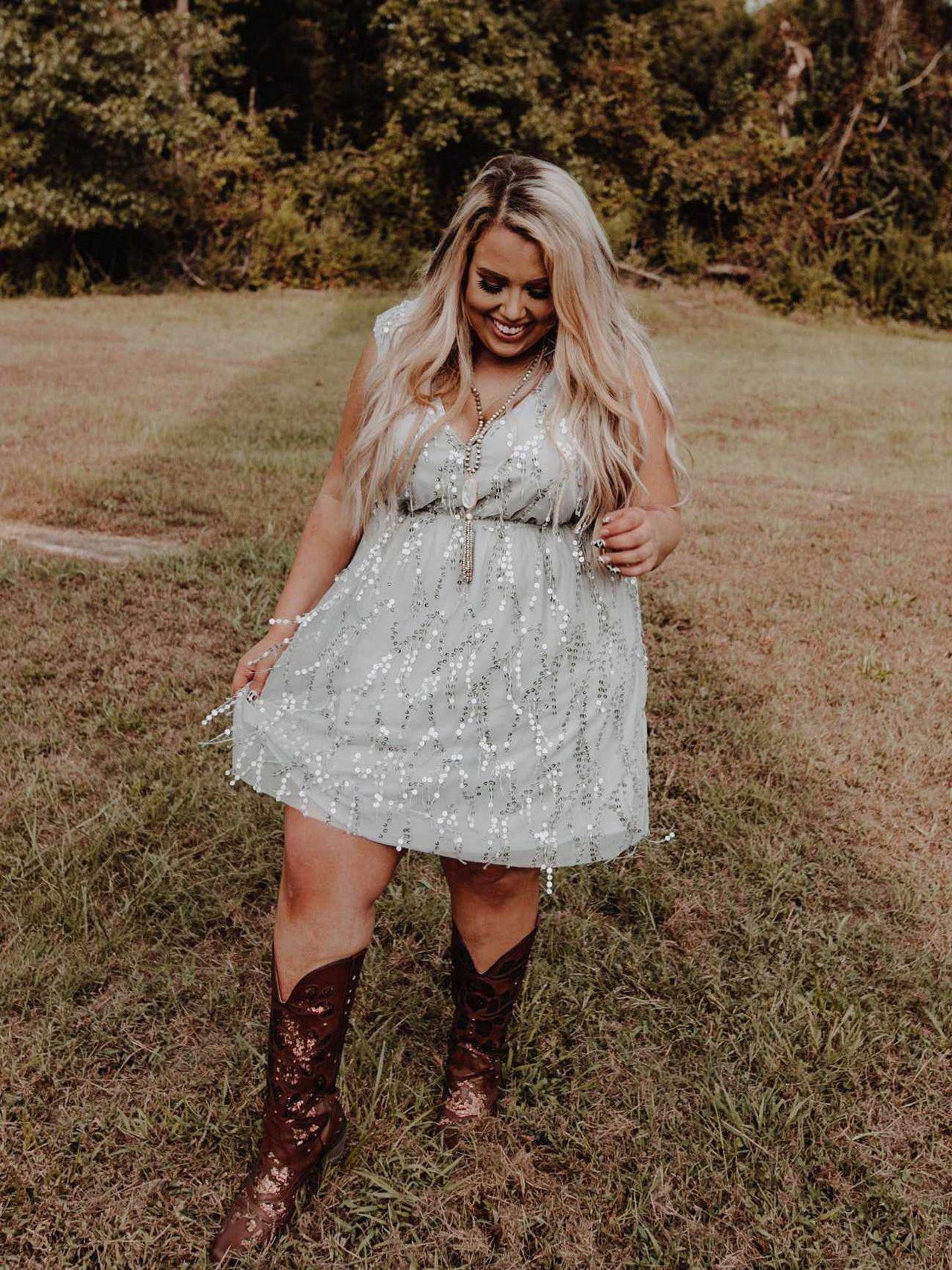 Story Of A Girl Sequin Dress - Gray-Discontinued-Southern Fried Chics
